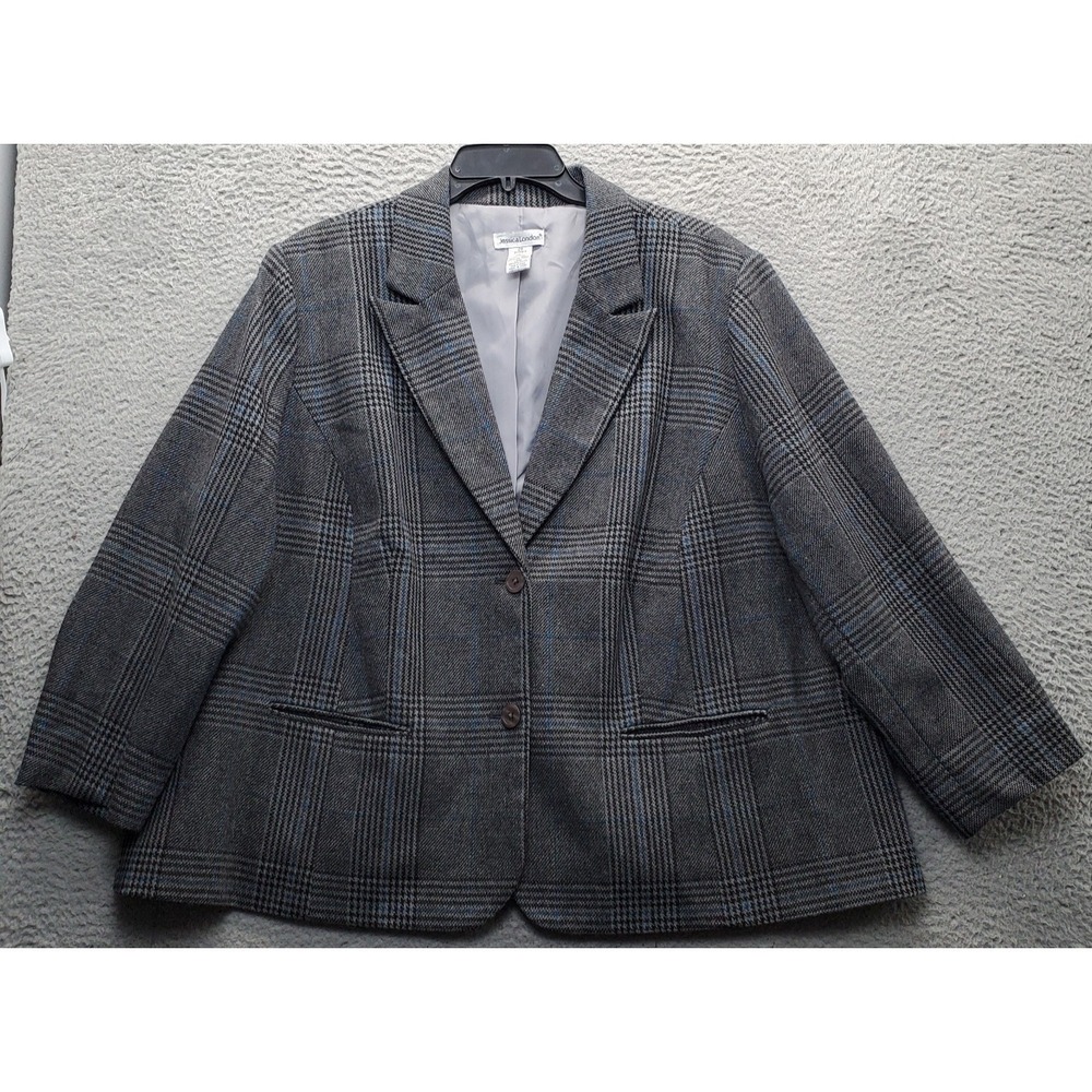 Jessica London Blazer Jacket Womens 26 Multi Plaid Wool Blend Single Breasted